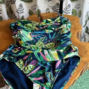 Bleu Rod Beattie Leaf Print One Piece Swimsuit